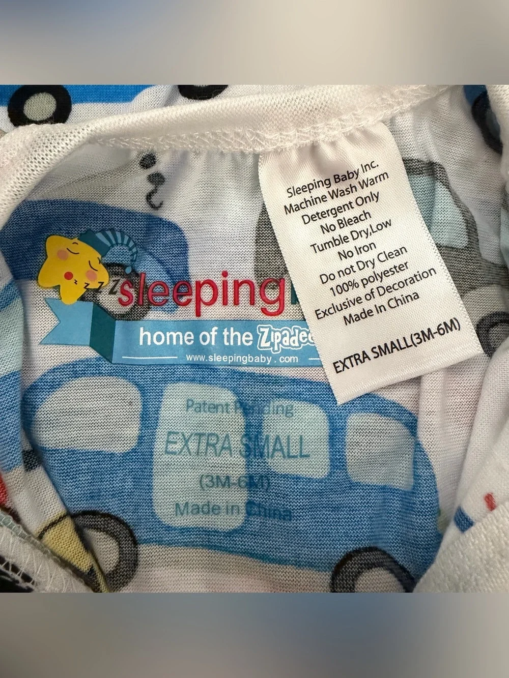Sleeping Baby Zipadee Zip Swaddle Busy Road Size XS 3-6M